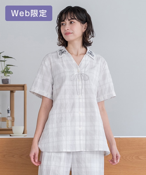 【SUKALA HOME】シャーリングチェックエンブフレアパジャマ