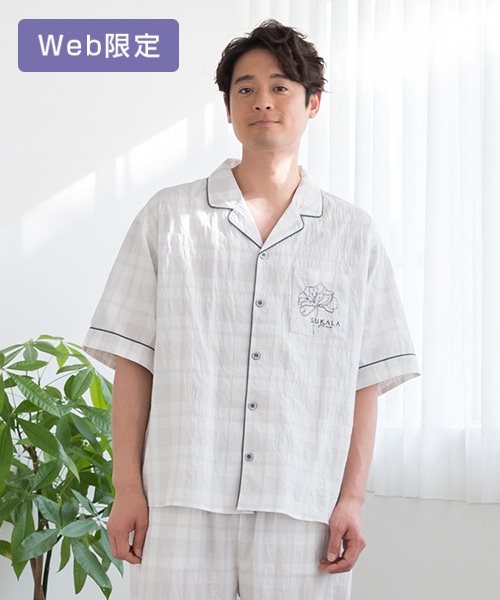 【SUKALA HOME】シャーリングチェックエンブメンズパジャマ
