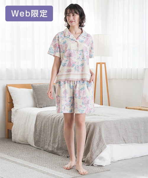 【SUKALA HOME】リラックスフィルセラmaisonパネルプリント開襟パジャマ
