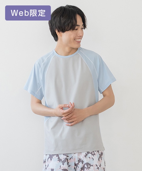 SUKALA】メンズアウトステッチTシャツ(M・Lサイズ グレー×ブルー